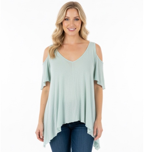 Free People green cold shoulder top size small - Picture 1 of 6
